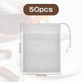 50 PCS Cotton Muslin Drawstring Bags, Jagowa Reusable Tea Bags Mesh Bags for Filtering, Isolating Tea and Coffee Grounds (6 * 8 CM)