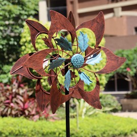 LERFUGI 360 Degrees Metal Swivel Classical Two-Color Windmill Large Wind Spinner for Patio Lawn Outdoor Yard Lawn Garden 70x20 Inches