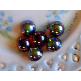 Vintage Glass Cabochons Ruby AB Dome Cottage 11mm Round NOS Flat Bottom #114