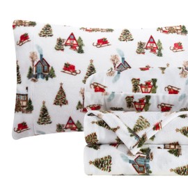 Elegant Comfort Luxuriously Soft 4-Piece Holiday Velvet Plush Flannel Sheet Set - Premium Quality - Cozy Warm, Christmas Fuzzy Velvet Flannel Fleece Deep Pocket Sheet Set - Queen, Bungalow