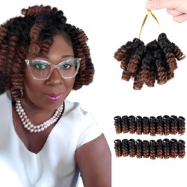QUEENTAS Short Crochet Hair for Black Women 3 Packs 10inch Brown Jamaican Bounce Crochet Synthetic Hair Extensions Braids Prelooped Curly Afro Twist Kinky Wand Jerry Curl 6MM(Natural Black/Brown)