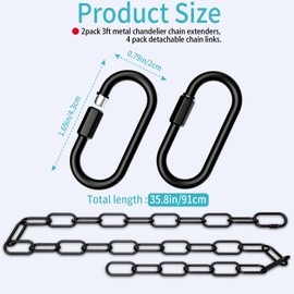 2 Pack 3 Feet Industrial Black Light Fixture Chain, Plant Hanging Chain, with Detachable Link, Maximum Load is 60 Pounds
