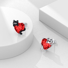 SLIACETE July Birthstone Cat Stud Earrings for Women 925 Sterling Silver Black and White Cat Earrings Jewelry Gifts
