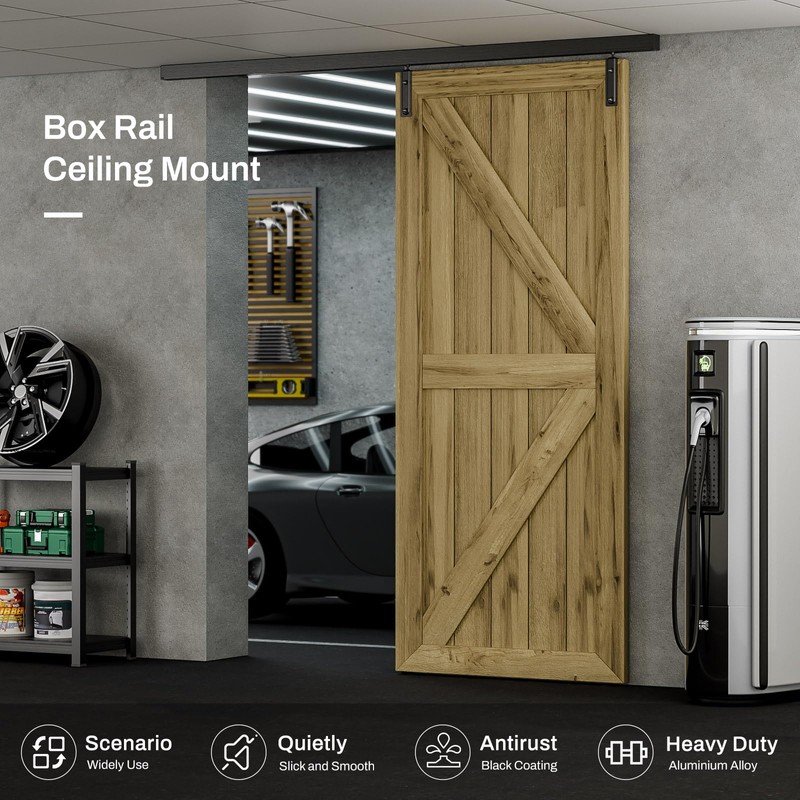 AONAYIOA 79.2"/6.6FT Ceiling Mount Box Rail Barn Door Hardware Heavy
