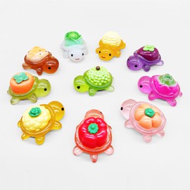 10pcs Large Mini Resin Turtle Figurines Whimsical Fruit & Vegetable Turtle Figures to Hide Glow in The Dark Plastic Sea Animals Bulk Dollhouse Accessories Decor Crafts 10 Colors (1 Each)