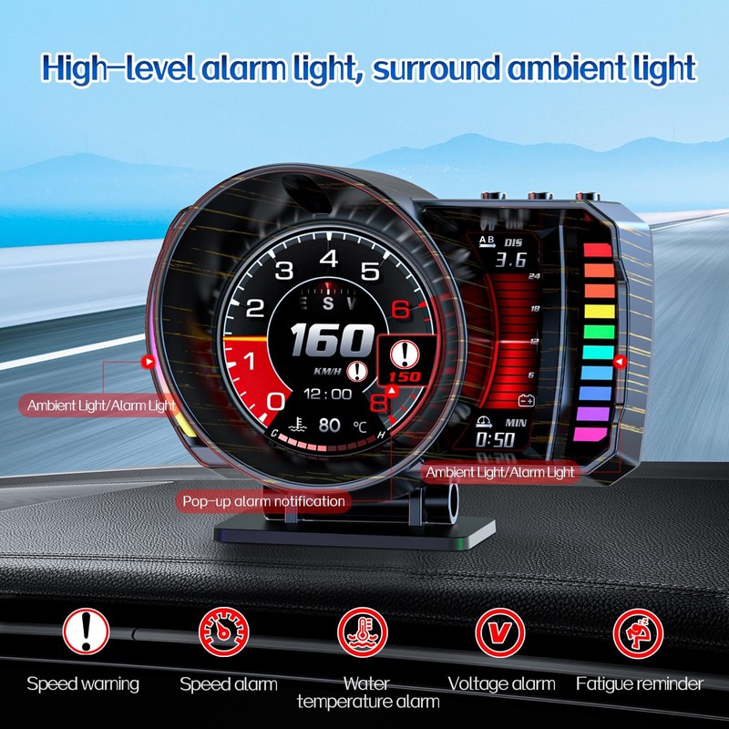 wiiyii OBD2 Gauge Display Heads Up Display for Cars,Speedometer for