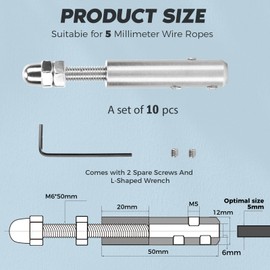 STFALI Wire Rope Terminal Screw Terminal for Wire Rope 5 mm, Wire Rope Tensioner Rope Tensioner Stainless Steel for Fixing Tensioning (5 mm)