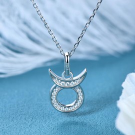 WOAINI Moissanite Taurus Necklace For Women, 12 Constellation Sterling Silver Zodiac Sign Pendant Horoscope Astrology Necklace Jewelry Gifts For Mother Sister Girlfriend Birthday Christmas