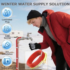 35 FT Heat Tape for Water Pipes, YeloDeer Electric Heating Cable with Thermostat for Metal and Plastic Home Pipes, Energy-Saving & Easy Installation Heated Trace ETL Listed, 120V 7W/FT