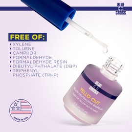 Blue Cross Yello Out, Yellow-Neutralizing Basecoat, Purple Toner for Yellow Nails + Fingernail Polish Color Enhancer, Professional Nail Care, Made in USA, 15mL/0.5fl oz