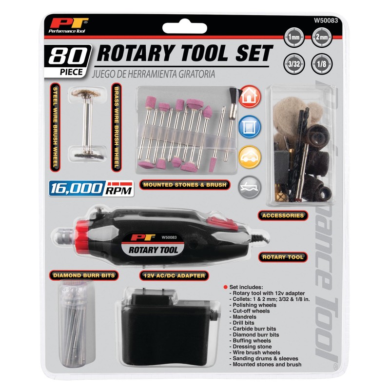 Performance Tool W50083 80pc Advanced Multi-functional Rotary Tool Kit with