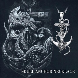 PELOVNY Anchor Necklace 925 Sterling Silver Skull Pendant Dove bird Necklace Nautical Jewelry Christmas Birthday Gifts for Women Men Unisex