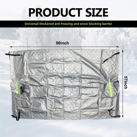 DYEKNEE Car Windshield Cover for Ice and Snow, 90" x 57" Thickened Strap-On Snow Cover, Waterproof Antifreeze Cover with Warning Reflective Strips, Universal for Most Cars (Silver)