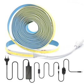 Arotelicht COB LED Strip 12 V Cool White COB LED Strip Dimmable 3 m High Density 320 LEDs/m 960 LEDs 6000 K with Dimmer Adapter LED Strip IP20 for TV Backlight Bedroom Interior Decoration