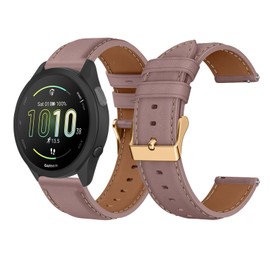 LanQii 20 mm Leather Strap for Garmin Forerunner 165/165 Music/245/645/Vivoactive 5/3/3 Music Replacement Strap, Soft Leather Watch Strap for Garmin Venu Sq 2/Venu 2 Plus/vívomove Trend/Sport/3, Pink