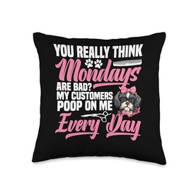 Dog Groomer Kit for Women Hairdresser Salon Dog Grooming Throw Pillow