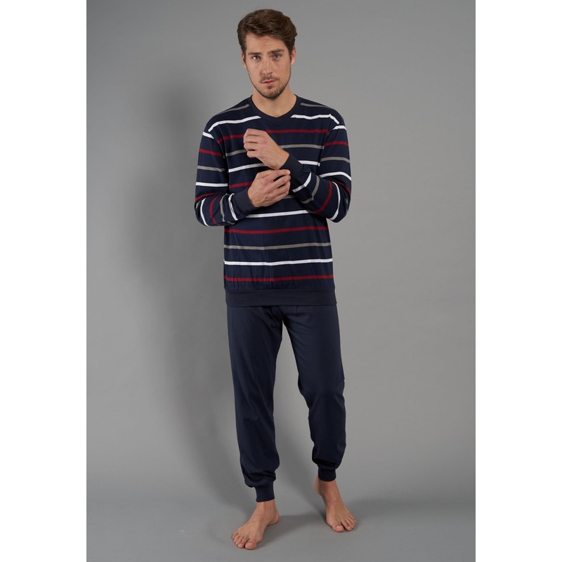 Götzburg Men's 2-Piece Pyjamas Long, Blue-dark rings., 3xl