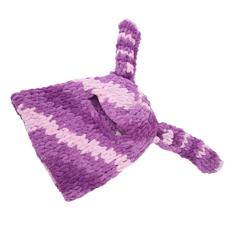 Bunny Ear Knitted Hat Purple Warm Windproof Thicken Stretchy Stylish
