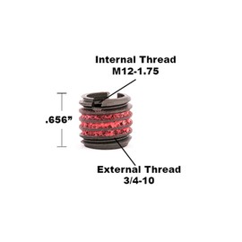 E-Z Lok Externally Threaded Insert, C12L14 Carbon Steel, Meets AISI 12L14/Metric, M12-1.75 Internal Threads, 3/4"-10 External Threads, 16.66mm Length, Made in US (Pack of 5)