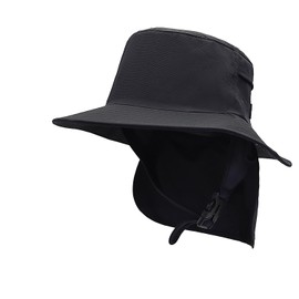 Ducclucc UPF 50+ Surf Bucket Hat with Removable Neck Flap & Adjustable Chin Strap Waterproof Sun Hat for Men Women Surfing Kayaking Watersports (US, Alpha, One Size, Black)