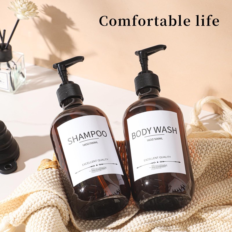 Stylish Shampoo Bottles Refillable with Pump,(5Pack) Amber Shampoo and Conditioner