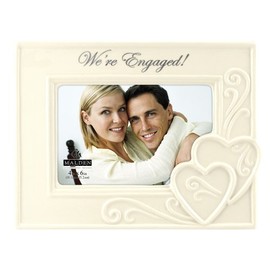 Malden International Designs Glazed Ceramic Wedding, We're Engaged, Picture Frame, 4 by 6-Inch