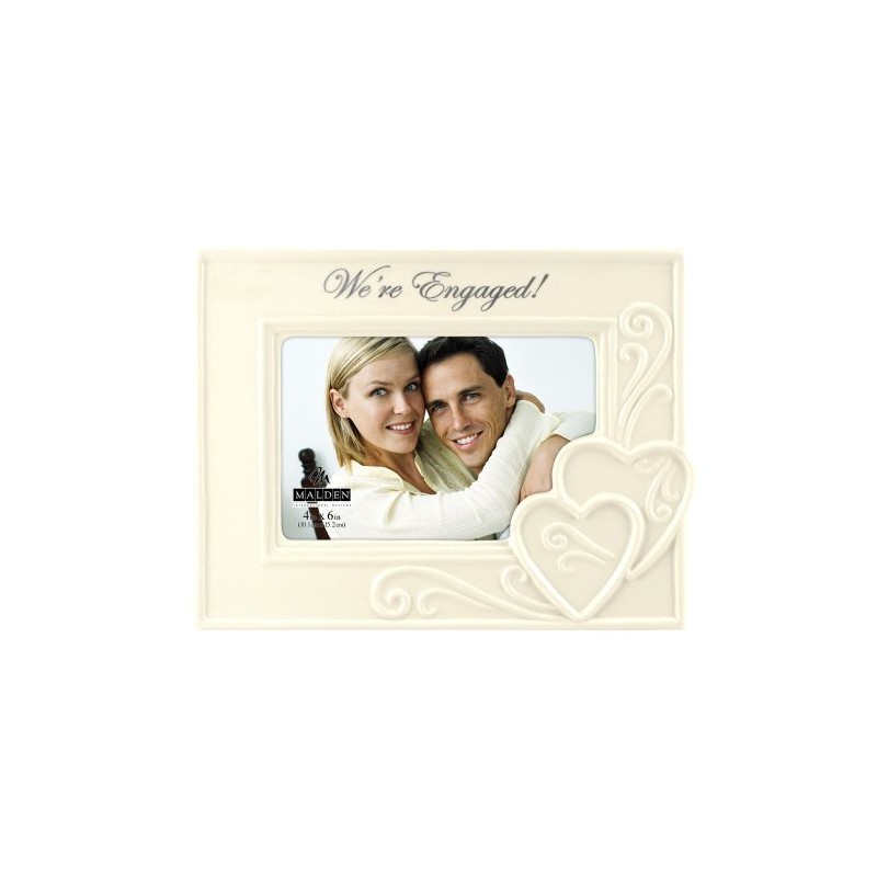 Malden International Designs Glazed Ceramic Wedding, We're Engaged, Picture Frame,