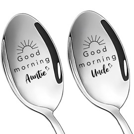 Best Aunt Uncle Christmas Gifts from Nephew Niece Good Morning Uncle Auntie Spoon Gift for Aunts Uncles Birthday Gifts for Men Women Auntie Coffee Spoon Retirement Gifts for Uncle Auntie Gift Ideas