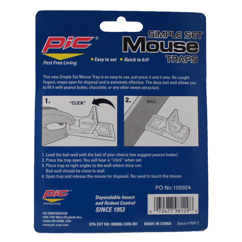 Pic PMT2 Plastic Mouse Trap, 2-Pack