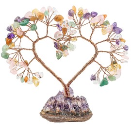 Nupuyai Lucky Tree Decoration Figures Love Tree Heart Shape Desk Decoration Feng Shui Money Tree Made of Quartz Crystal and Amethyst Druse