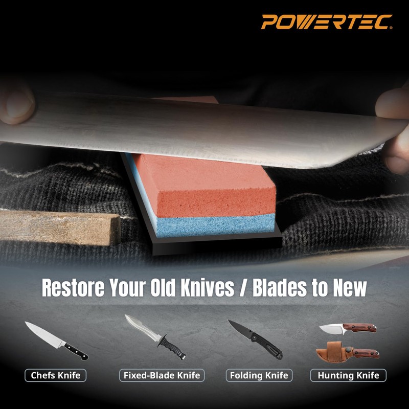 POWERTEC Whetstone Knife Sharpening Stone – Dual Grit 400/1000 Water