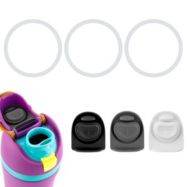BOXOB 3stk Flaschen-O-Dichtungsringe & 3stk Ersatzstopfen für Owala Freesip-Kappe, Silikon-BPA-Freie Deckeldichtungsteile für Owala Freesip 16/19/24/32/40oz (Schwarz, Weiß)