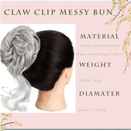 Claw Clip Messy Bun Hair Piece Tousled Updo Hair Buns Extension Elastic Hair Band Hair Pieces Curly Hair Bun Scrunchie For Women (Silver)
