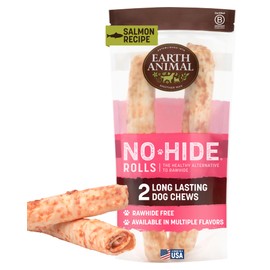 Earth Animal No Hide Large Salmon Flavored Natural Rawhide Free Dog Chews Long Lasting Chew Sticks | Treats for Large Dogs | Great Dog Chews for Aggressive Chewers - 2 Count