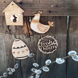 Logbuch-Verlag 4 Frohe Ostern Geschenkanhänger aus Holz - Osteranhänger mit Text 10 cm