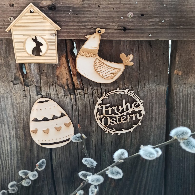 Logbuch-Verlag 4 Frohe Ostern Geschenkanhänger aus Holz - Osteranhänger mit