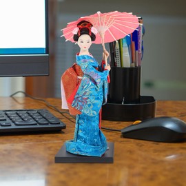Cabilock Japanese Geisha Kimono Doll Collectible Figurine Traditional Asian Kabuki Figure Oriental Geisha Figurines Handicraft for Home Restaurant Table Decor Blue