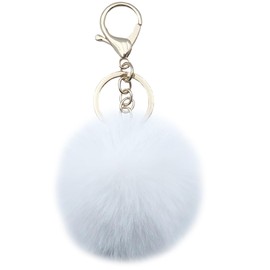 Unpafcxddyig Faux Rabbit Fur Ball Pom Pom Keychain for Car Key Ring Phone Handbag Charm Tote Pendant,white white
