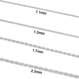 Kooljewelry Sterling Silver Diamond-Cut Rope Chain Necklace Bracelet Anklet For Women and Men (1.1 mm, 1.3 mm, 1.7 mm or 2.3 mm), 22 inch, Sterling Silver , No Gemstone