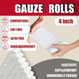 KIWAEZS 32 Pack Gauze Rolls Bandages 4 ” x 4.1 yd Premium Quality Lint and Latex-Free Conforming Stretch Designed for Effective Wound Care for Wound Dressing Support (Individually Packed)