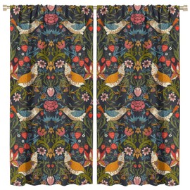 GoDazzling Bohemia William Morris Art - Cortinas opacas para ventana, flores de pájaros y bayas, cortinas de estilo retro, para sala de estar, recámara, 21 x 54 pulgadas de largo, 2 paneles