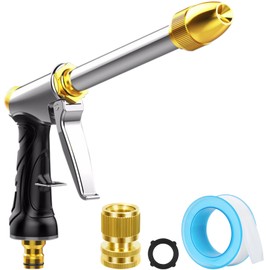 LNSY Upgraded Garden Hose Nozzle Sprayer, 100% Heavy Duty Metal Water Hose Nozzle, High Pressure Spray Gun With 3/4" Brass Quick Connectors, for Watering Plants & Lawns, Patio Cleaning, Car Washing