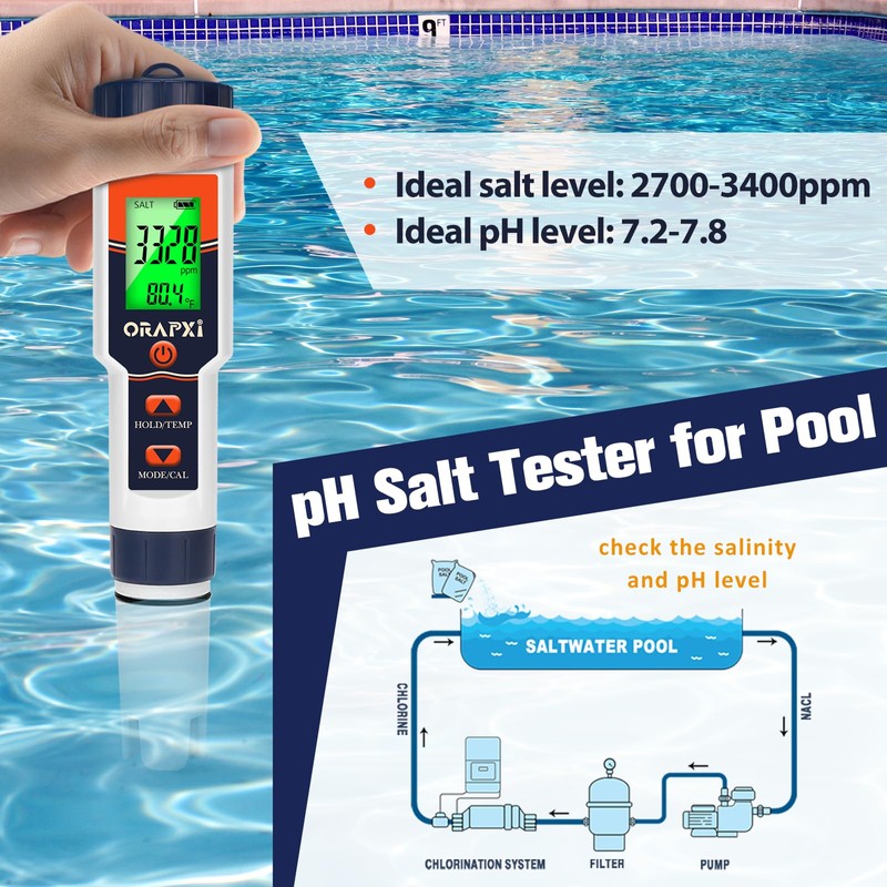 Pool Salt Tester pH Meter ORAPXI Salinity Meter and pH