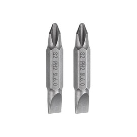 sourcing map 2pcs Magnetic Double Ended Screwdriver Bit 6mm PH2/SL6 1.5" Length 1/4" Hex Shank S2 Steel Phillips Cross Slotted Flat Screw Driver Bit, Grey