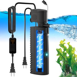 AquaMiracle Aquarium Filter with U - V Light & Pre-Filter Sponge, Fish Tank Filter with Timer for Green Water, Green Clean Machine Turtle Filter with Aeration for Aquarium and Pond 70-100 Gallon