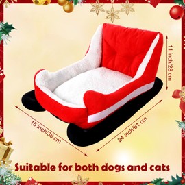 Beeveer Christmas Dog Bed Pet Red Sleigh Cat Sofa with Plush Synthetic Fur, Washable Cozy Christmas Pet Bed for Small to Large Dogs Indoor Outdoor Use(Red Black,24x15x11 Inch)