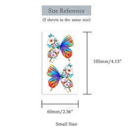 Oottati 2 Sheets Tiny Small Temporary Tattoos For Women Men Finger Hands Neck Wrist Face, Cute Long Lasting Cartoon Fake Tattoo Stickers For Kids Boys Girls Flower Blue Butterfly