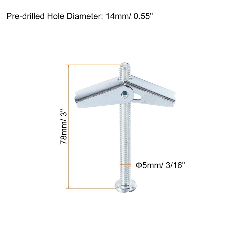sourcing map 20Pcs Spring Toggle Bolt Anchors, 3/16"x3" Butterfly Anchors