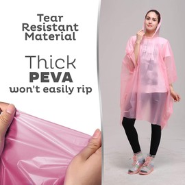 Emergency Rain Poncho for Adults with Drawstring Hood, 6 Pack, Waterproof, Lightweight but Durable, Reusable or Disposable Ponchos for Concerts, Theme Parks, Camping, Orange, Pink, Blue