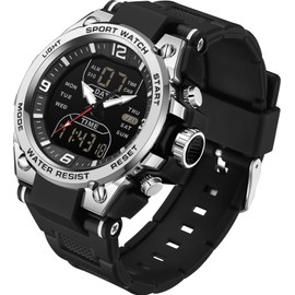 findtime Men's Watch Sport Waterproof Military Watches Outdoor Tactical Digital Analogue Watch Electronic Wrist Watches with LED Stopwatch Countdown Alarm Dual Time Big Face